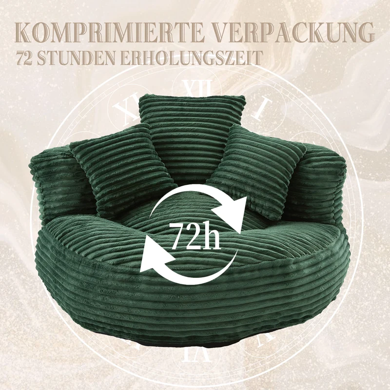 Canapé chauffeuse fauteuil rond en velours côtelé chenille vert olive fauteuil lounge KAMECONE