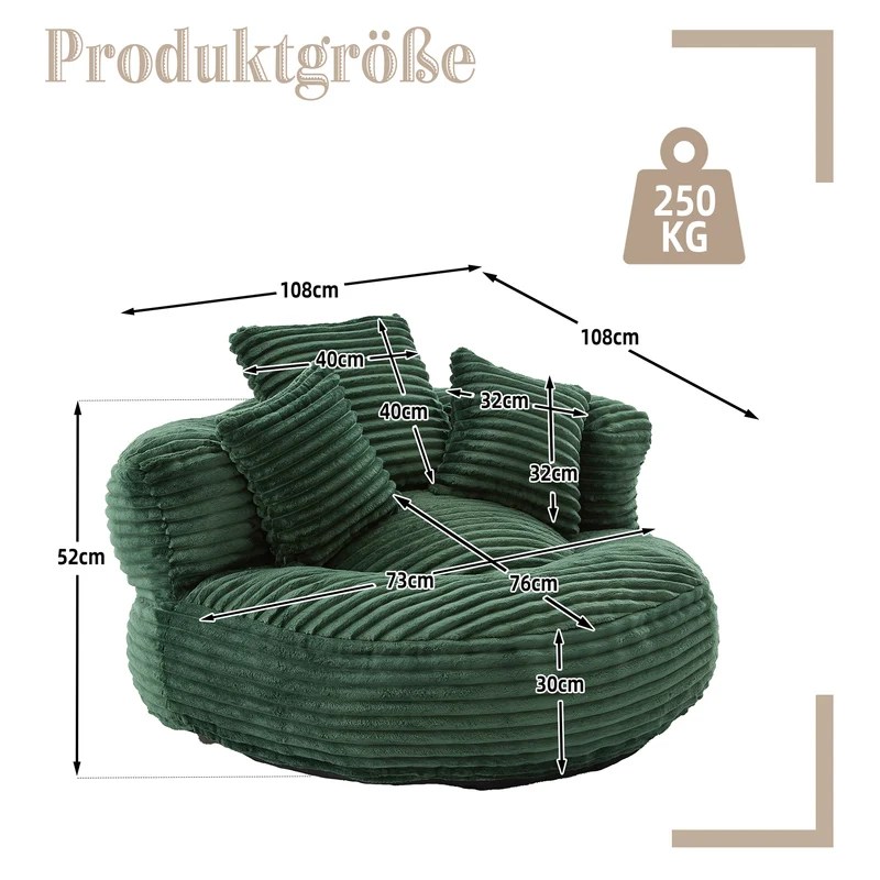 Canapé chauffeuse fauteuil rond en velours côtelé chenille vert olive fauteuil lounge KAMECONE