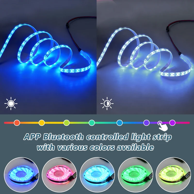 Meuble TV effet bois et noir avec éclairage LED, plateau en verre 160x40x42cm CYCLOID