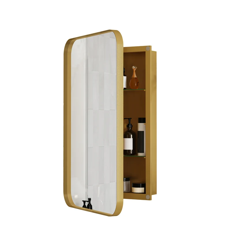 Armoire de toilette murale miroir rectangulaire dorée 76x51cm TOADSTOOLCAP