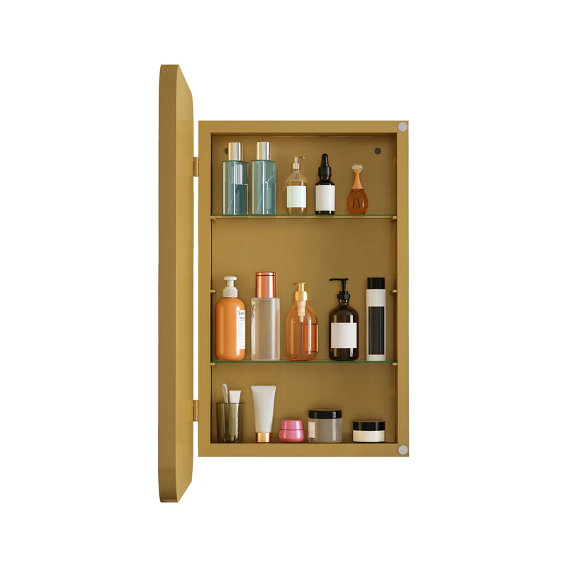 Armoire de toilette murale miroir rectangulaire dorée 76x51cm TOADSTOOLCAP
