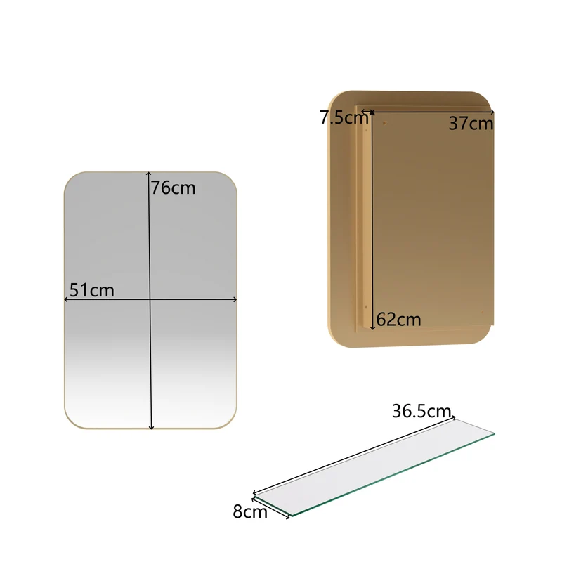 Armoire de toilette murale miroir rectangulaire dorée 76x51cm TOADSTOOLCAP