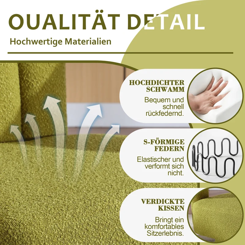 Fauteuil rond pivotant 360° en bouclette vert olive, design moderne 67x55x74cm FABRIC DIVIDER