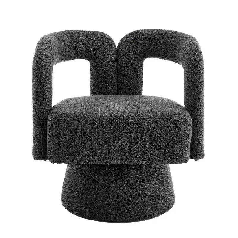 Fauteuil rond pivotant 360° en bouclette gris, design moderne 67x55x74cm FABRIC MIRROR