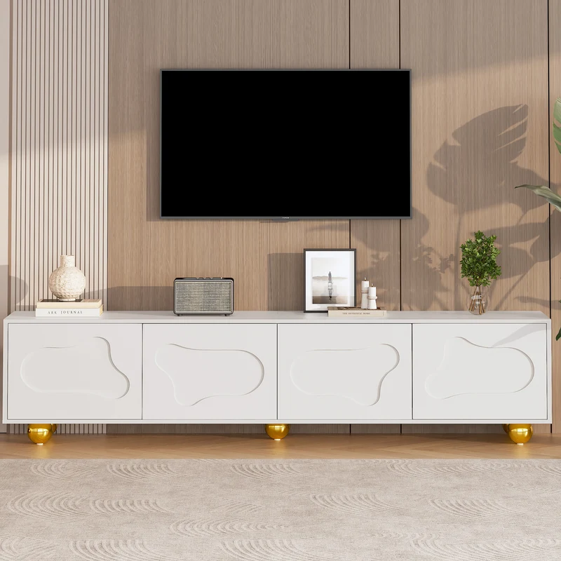 Meuble TV blanc design forme nuage 4 portes 180x40x45cm FLEX LEATHER LINE