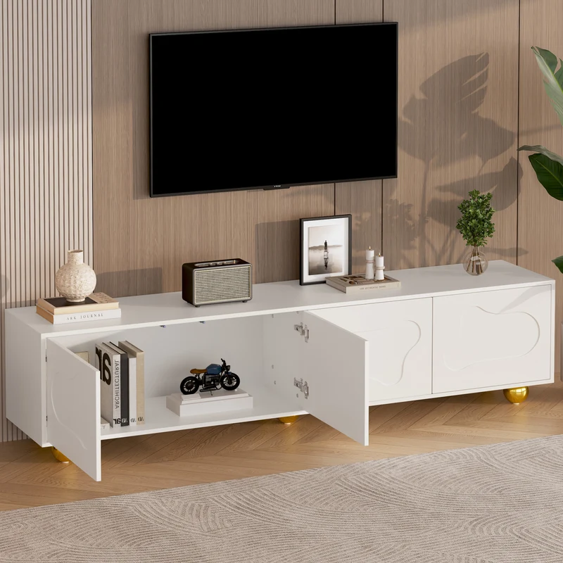 Meuble TV blanc design forme nuage 4 portes 180x40x45cm FLEX LEATHER LINE