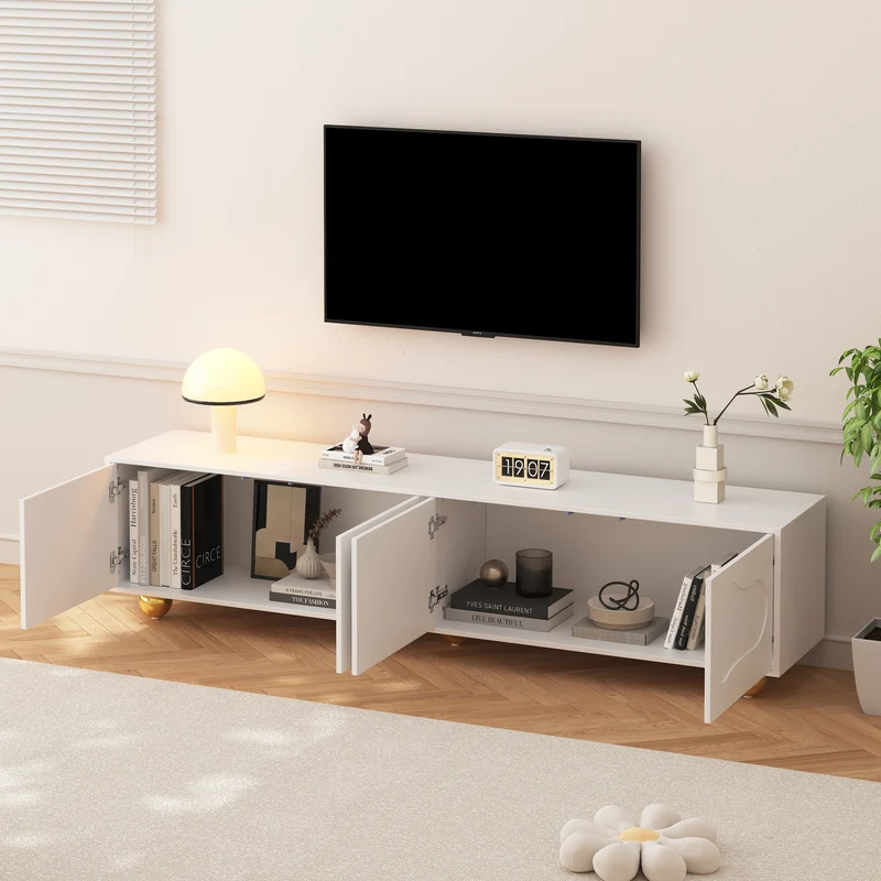 Meuble TV blanc design forme nuage 4 portes 180x40x45cm FLEX LEATHER LINE