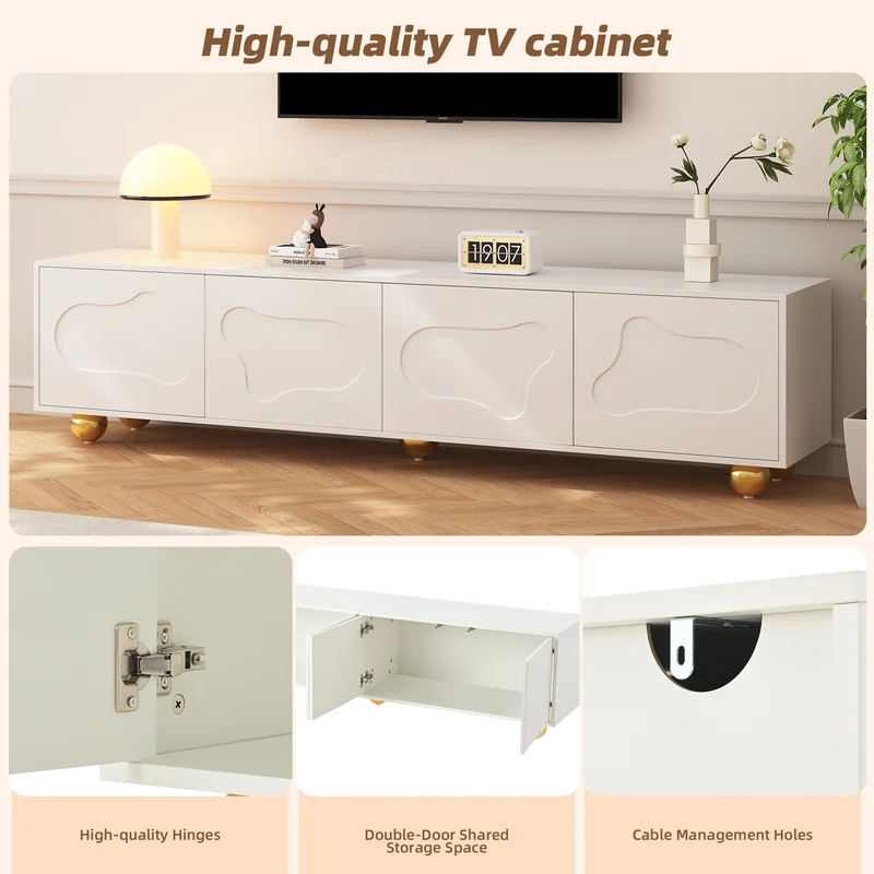 Meuble TV blanc design forme nuage 4 portes 180x40x45cm FLEX LEATHER LINE