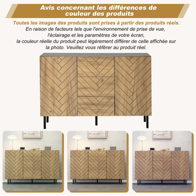 Buffet effet bois motif chevron 2 portes 3 tiroirs 120x40x76 cm ELEGANT TRAY SET