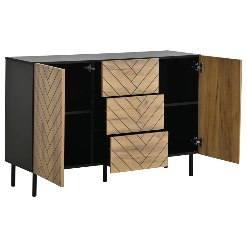 Buffet effet bois motif chevron 2 portes 3 tiroirs 120x40x76 cm ELEGANT TRAY SET
