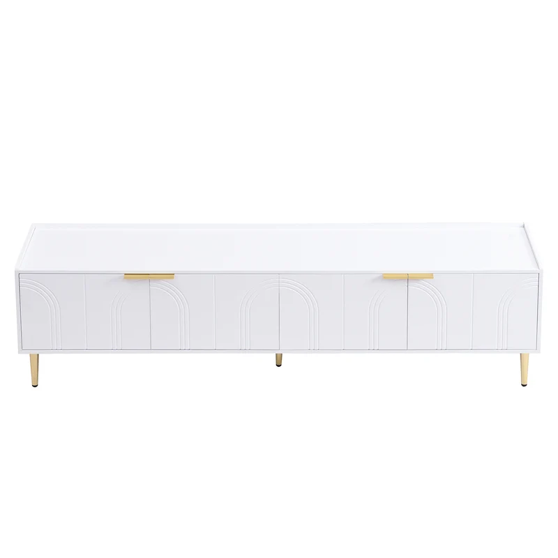 Meuble TV bas blanc 170 cm poignées et pieds dorés style moderne et élégant RANGELANDGLUME