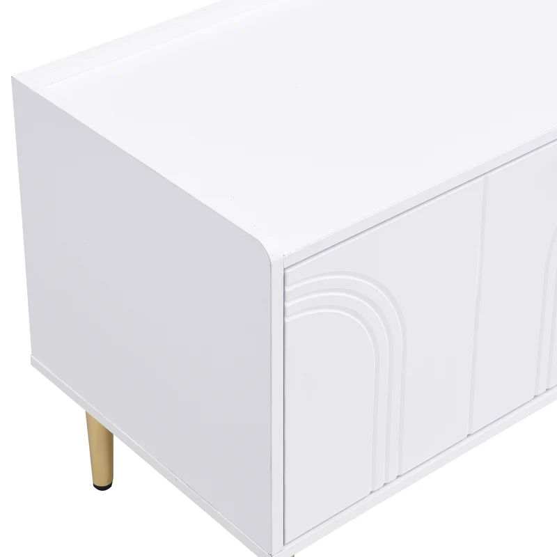 Meuble TV bas blanc 170 cm poignées et pieds dorés style moderne et élégant RANGELANDGLUME