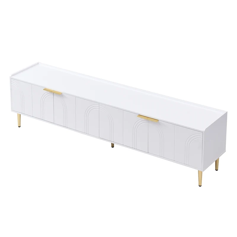Meuble TV bas blanc 170 cm poignées et pieds dorés style moderne et élégant RANGELANDGLUME
