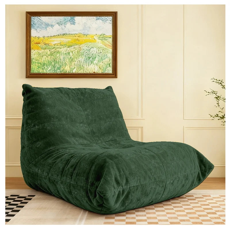 Chauffeuse matelassée chenille verte pailletée fauteuil de sol 90x100cm CHROMEPANEL