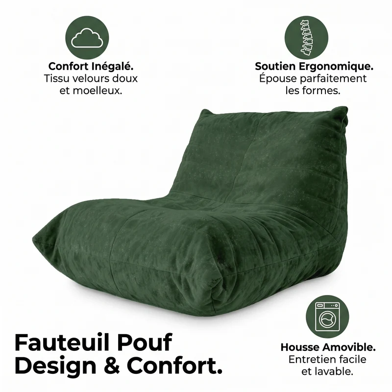 Chauffeuse matelassée chenille verte pailletée fauteuil de sol 90x100cm CHROMEPANEL