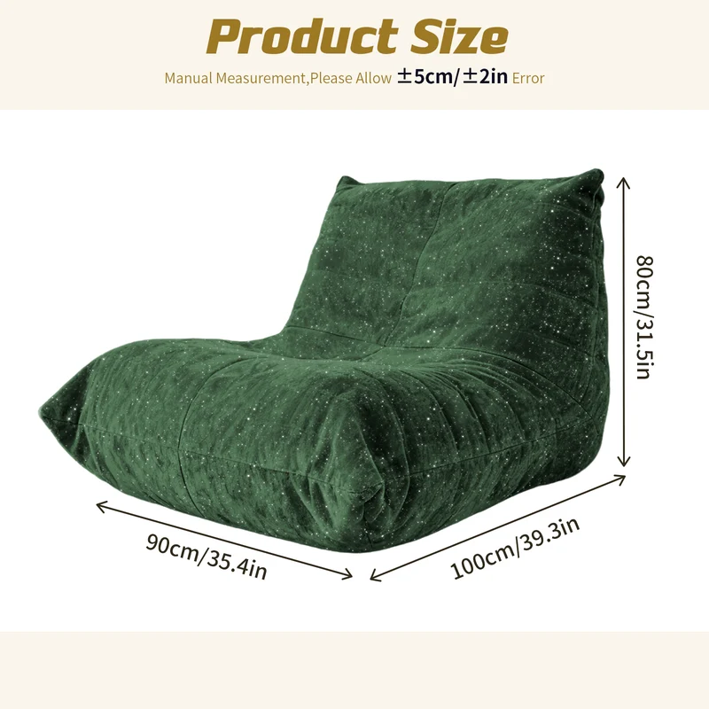 Chauffeuse matelassée chenille verte pailletée fauteuil de sol 90x100cm CHROMEPANEL