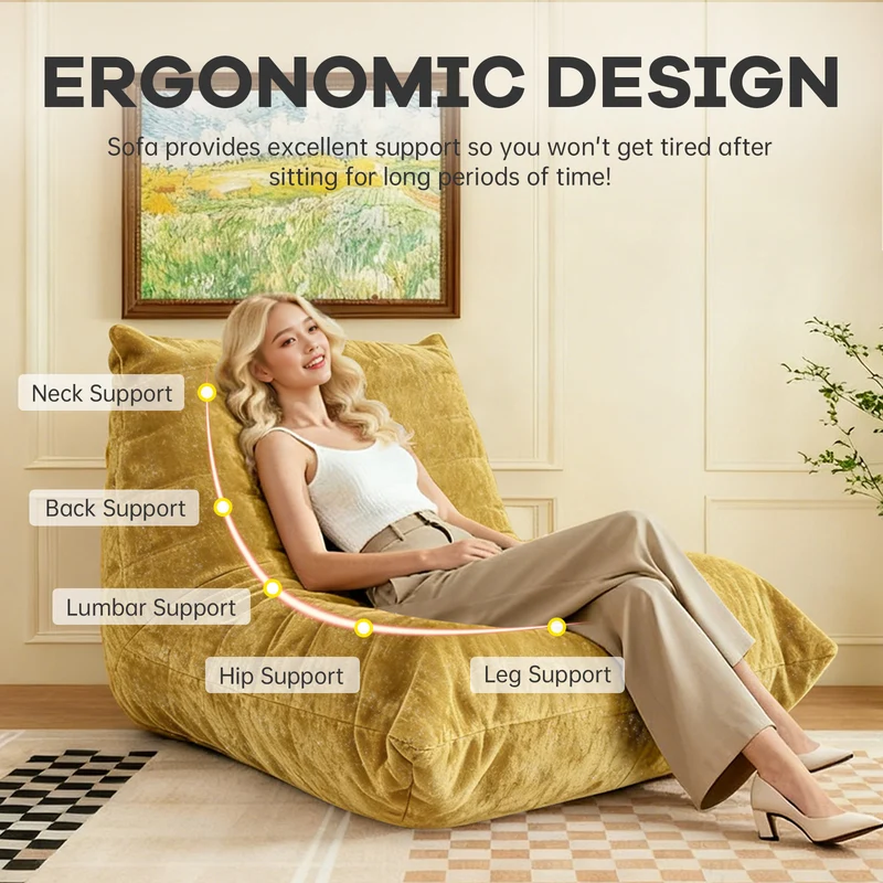 Chauffeuse matelassée chenille jaune moutard pailletée fauteuil de sol 90x100cm CHROMERUG