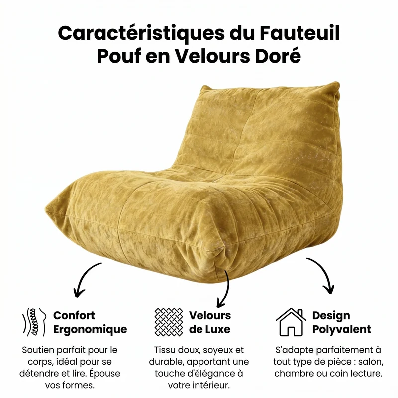 Chauffeuse matelassée chenille jaune moutard pailletée fauteuil de sol 90x100cm CHROMERUG