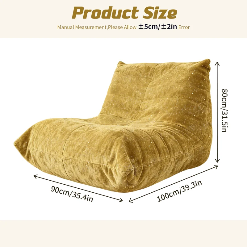 Chauffeuse matelassée chenille jaune moutard pailletée fauteuil de sol 90x100cm CHROMERUG