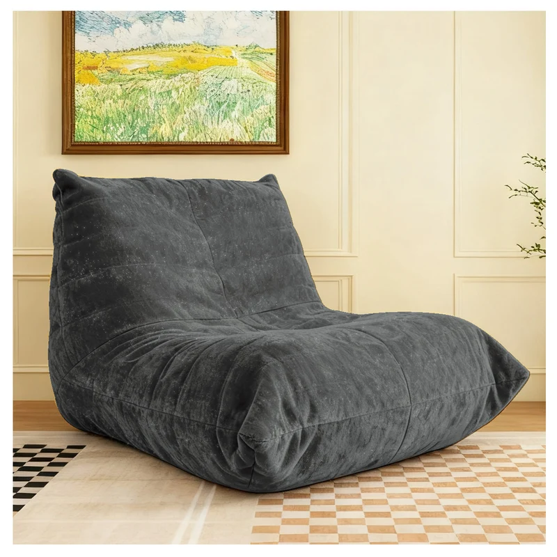 Chauffeuse matelassée chenille grise pailletée fauteuil de sol 90x100cm CHROMESTOOL