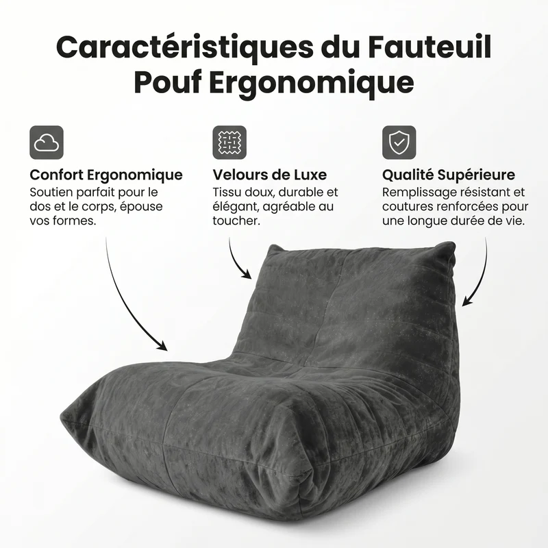 Chauffeuse matelassée chenille grise pailletée fauteuil de sol 90x100cm CHROMESTOOL