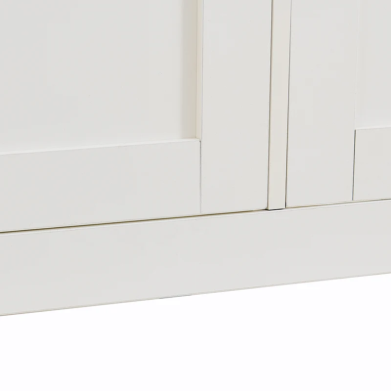Buffet blanc 2 tiroirs à façades rainurées, 4 portes et poignées dorées 160x40x82cm CLASSICBARSET