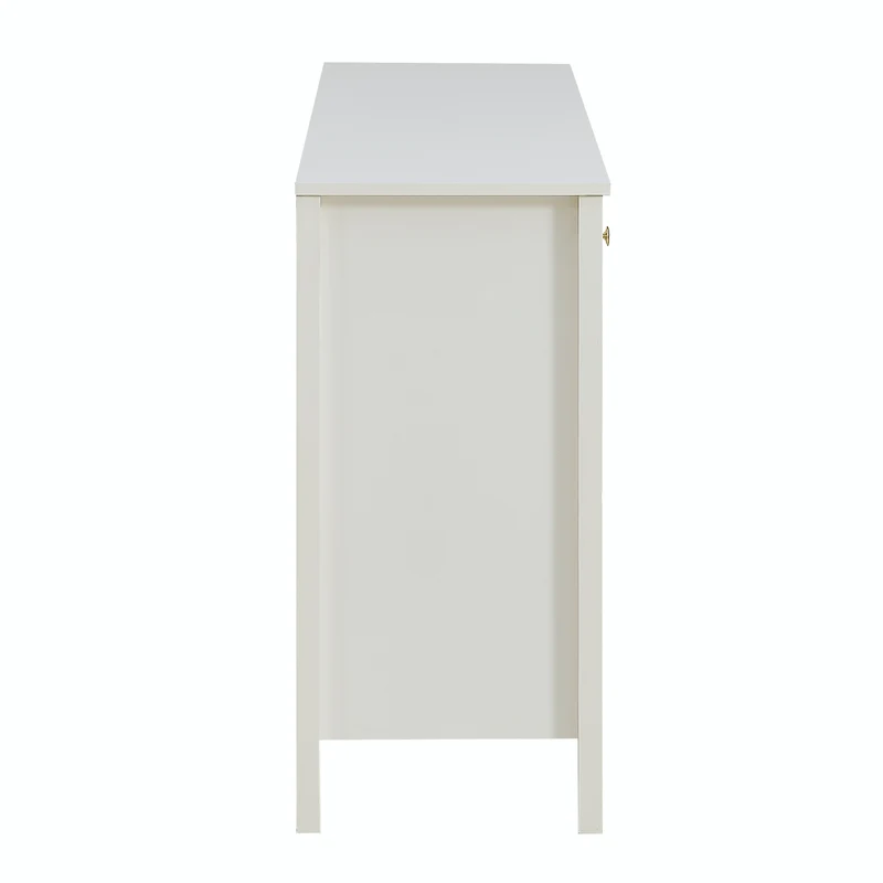 Buffet blanc 2 tiroirs à façades rainurées, 4 portes et poignées dorées 160x40x82cm CLASSICBARSET