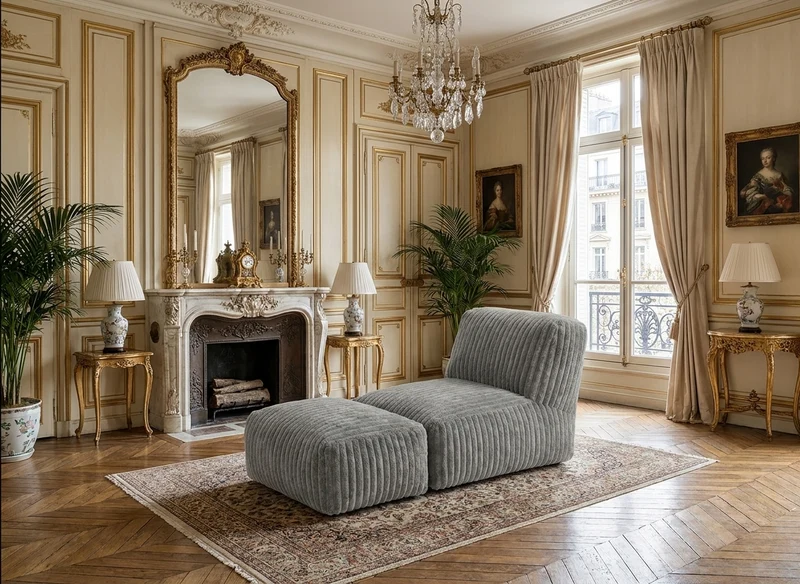 Méridienne capitonnée en flanelle gris claire, chaise longue convertible sans montage 160x80x66cm CLASSICARTART
