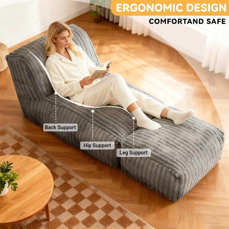 Méridienne capitonnée en flanelle gris claire, chaise longue convertible sans montage 160x80x66cm CLASSICARTART