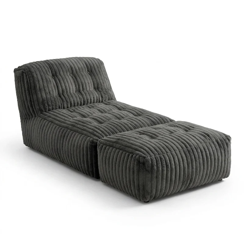 Méridienne capitonnée en flanelle gris foncé, chaise longue convertible sans montage 160x80x66cm CLASSICBENCHART