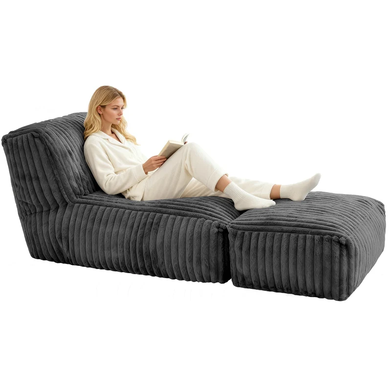 Méridienne capitonnée en flanelle gris foncé, chaise longue convertible sans montage 160x80x66cm CLASSICBENCHART
