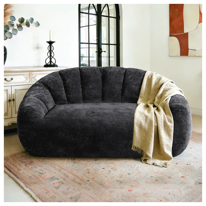 Canapé design forme de coquillage en flanelle noire avec paillettes sans montage 140x98x61cm CHROMEBED