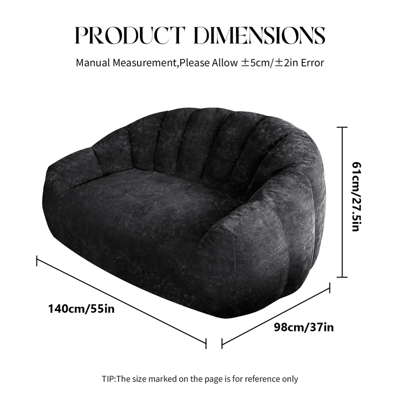 Canapé design forme de coquillage en flanelle noire avec paillettes sans montage 140x98x61cm CHROMEBED