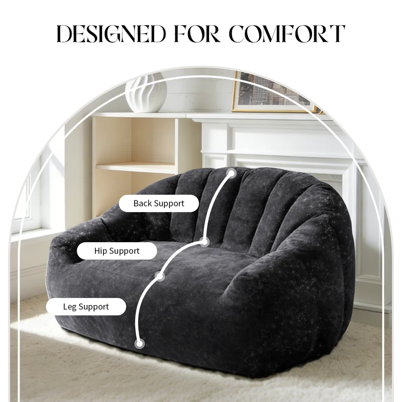 Canapé design forme de coquillage en flanelle noire avec paillettes sans montage 140x98x61cm CHROMEBED