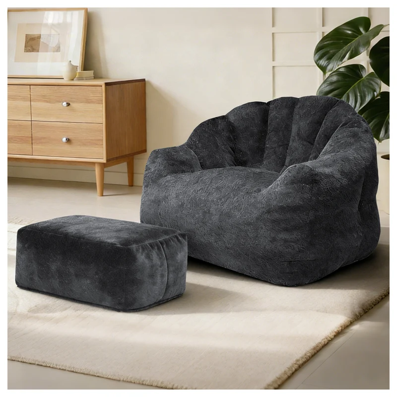 Fauteuil rond matelassé avec repose-pieds noir avec paillettes sans montage 99x86x65cm CHROMEARMOIRE