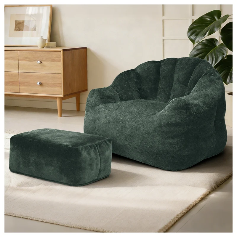 Fauteuil rond matelassé avec repose-pieds vert flanelle avec paillettes sans montage 99x86x65cm CHROMEBAR