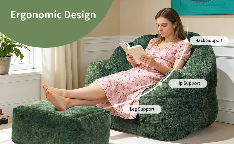 Fauteuil rond matelassé avec repose-pieds vert flanelle avec paillettes sans montage 99x86x65cm CHROMEBAR
