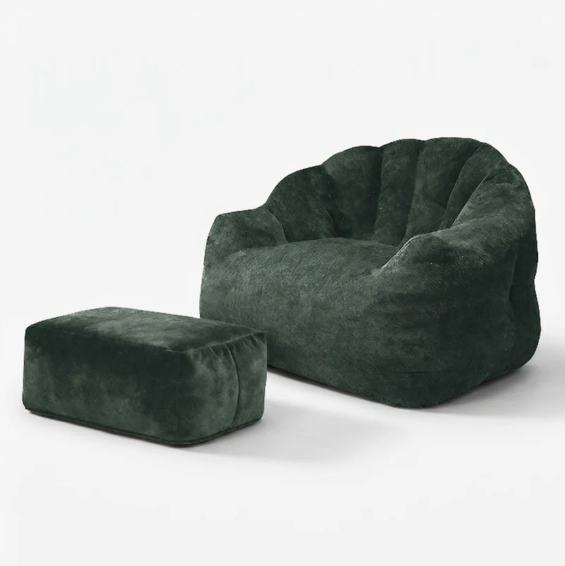 Fauteuil rond matelassé avec repose-pieds vert flanelle avec paillettes sans montage 99x86x65cm CHROMEBAR