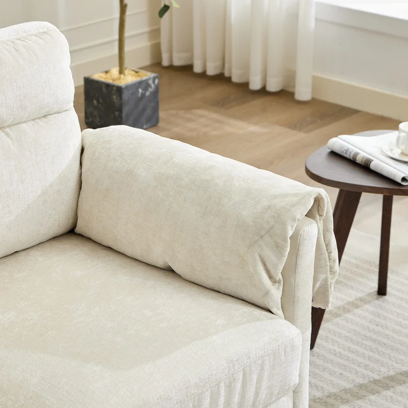 Canapé 2 places compact en chenille douce beige 124x70x85cm BIRCHTHROW