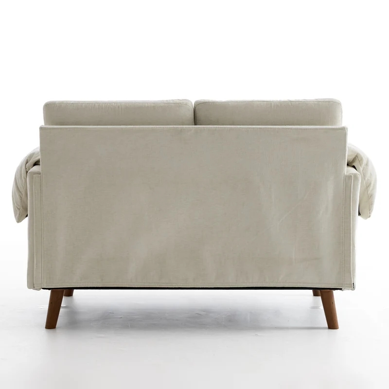 Canapé 2 places compact en chenille douce beige 124x70x85cm BIRCHTHROW