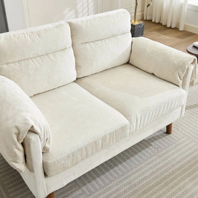 Canapé 2 places compact en chenille douce beige 124x70x85cm BIRCHTHROW
