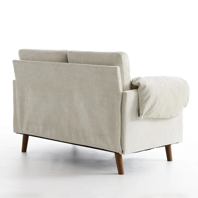 Canapé 2 places compact en chenille douce beige 124x70x85cm BIRCHTHROW