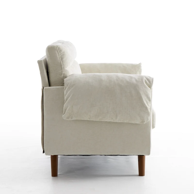Canapé 2 places compact en chenille douce beige 124x70x85cm BIRCHTHROW