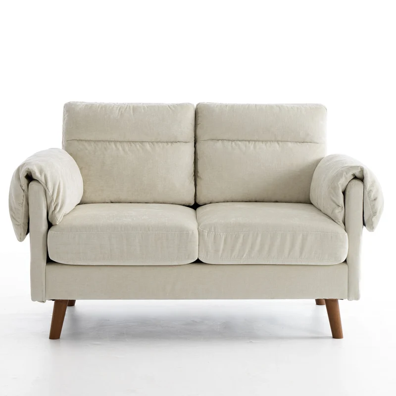Canapé 2 places compact en chenille douce beige 124x70x85cm BIRCHTHROW