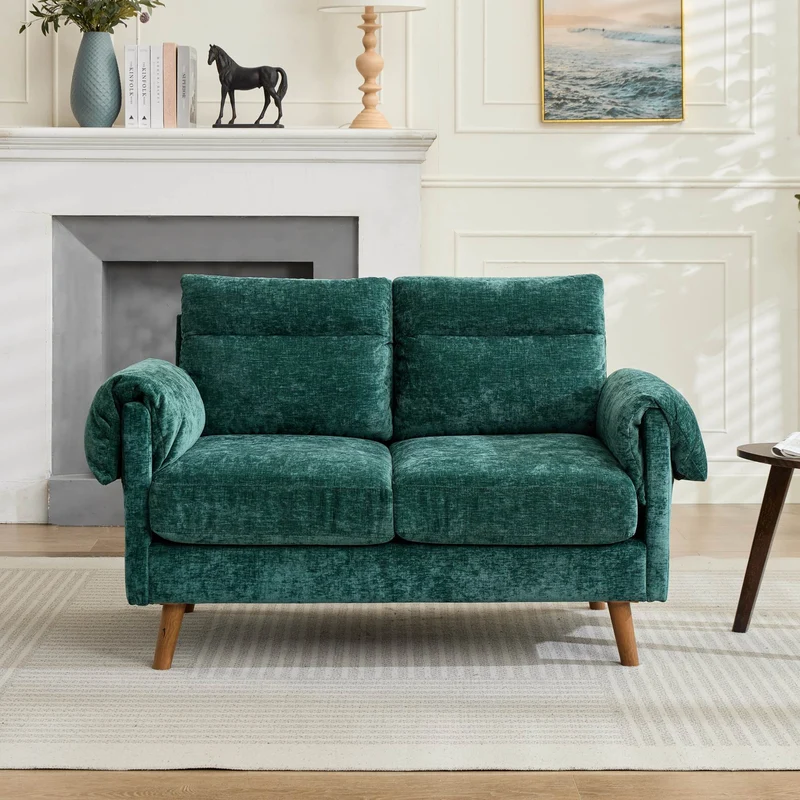 Canapé 2 places compact en chenille douce vert émeraude 124x70x85cm BIRCHSTYLE