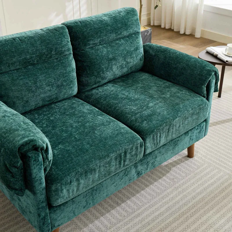 Canapé 2 places compact en chenille douce vert émeraude 124x70x85cm BIRCHSTYLE