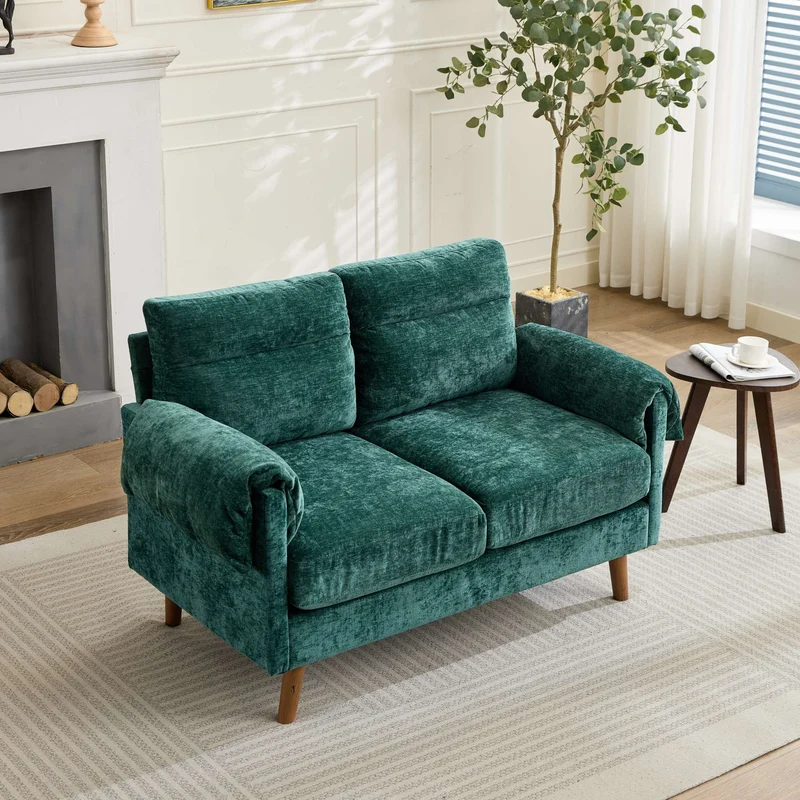 Canapé 2 places compact en chenille douce vert émeraude 124x70x85cm BIRCHSTYLE