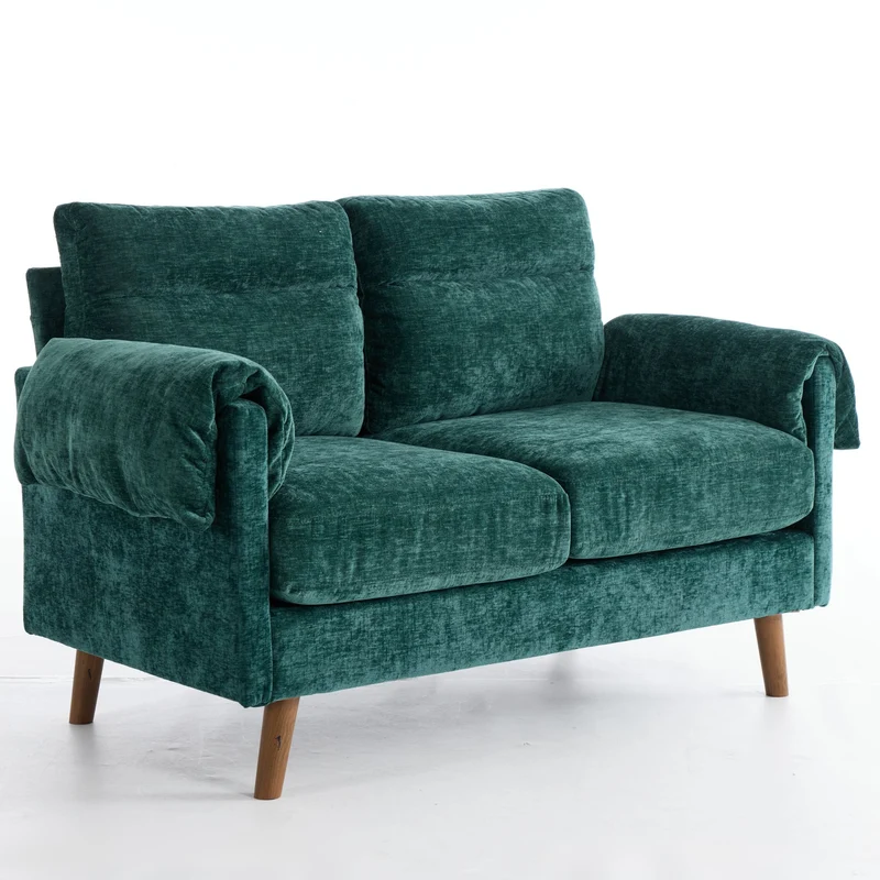 Canapé 2 places compact en chenille douce vert émeraude 124x70x85cm BIRCHSTYLE