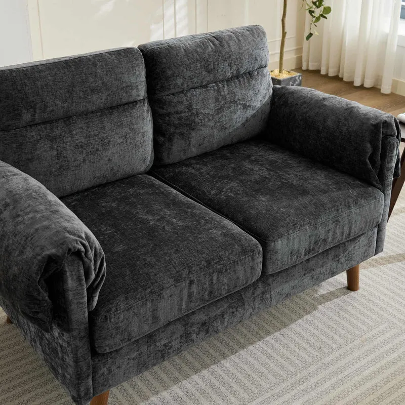 Canapé 2 places compact en chenille douce noire 124x70x85cm BIRCHSHELF