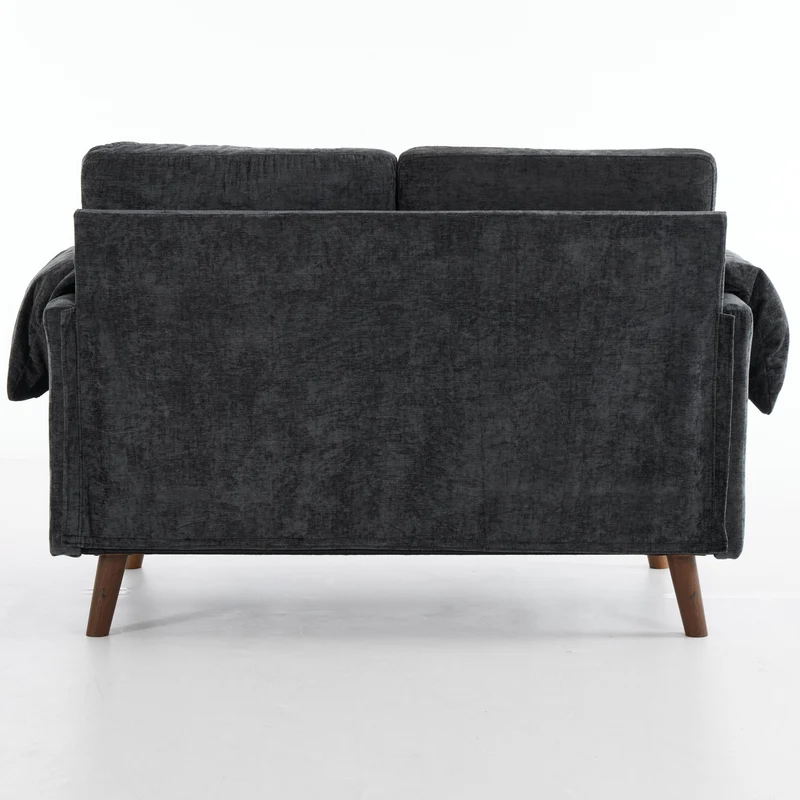Canapé 2 places compact en chenille douce noire 124x70x85cm BIRCHSHELF